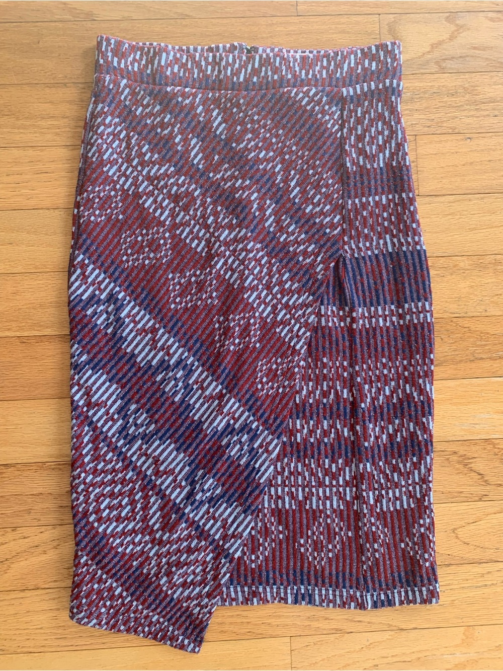 Maeve by Anthropologie Carolina Burgundy & Blue Ribbed Pencil Skirt, Size Small